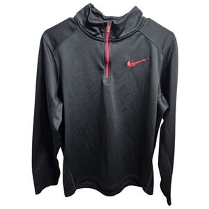Nike‎ Mens Therma-FIT Quarter Zip Pullover Black Red Swoosh Training Top Size M